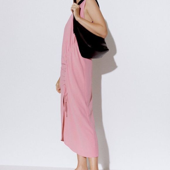 NEW ZARA DRAPED ASYMMETRIC DRESS ROSE PINK WOMENS SIZE XS - Picture 9 of 9